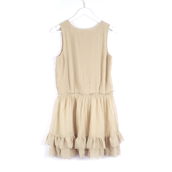 Romeo & Juliet Couture tan pleated ruffle dress, M - Picture 6 of 8